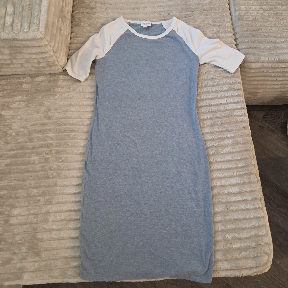 Lularoe Womens Julia Dress Fitted Short Sleeve Bodycon Grey-blueish White Sz XS
